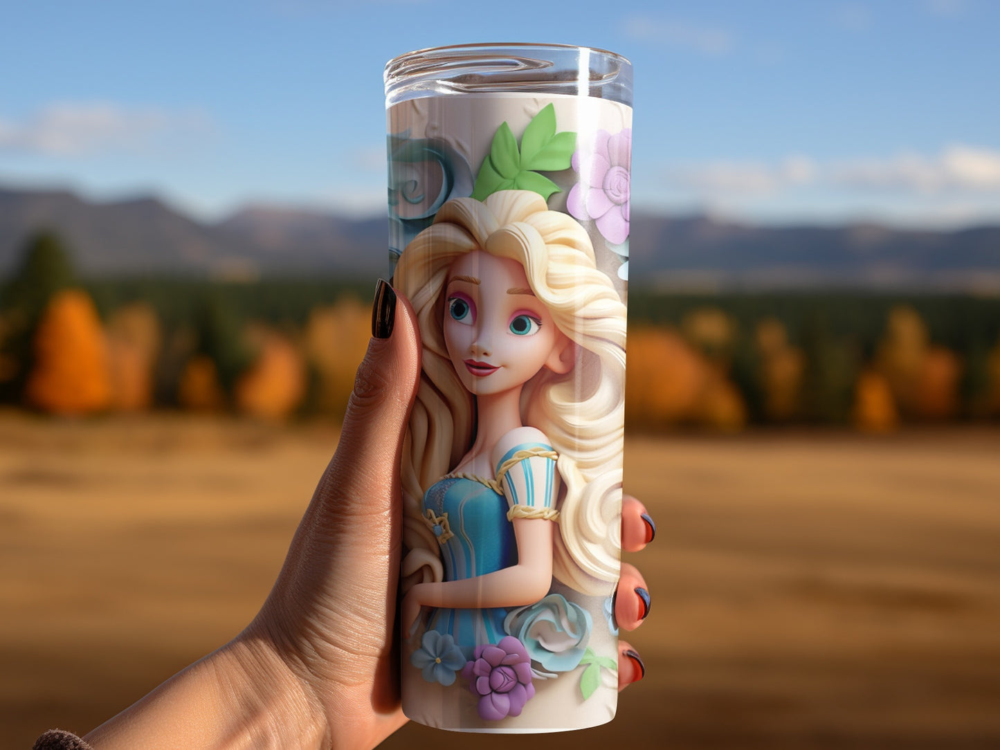 Elegant Princess Art Tumbler with Autumn Background