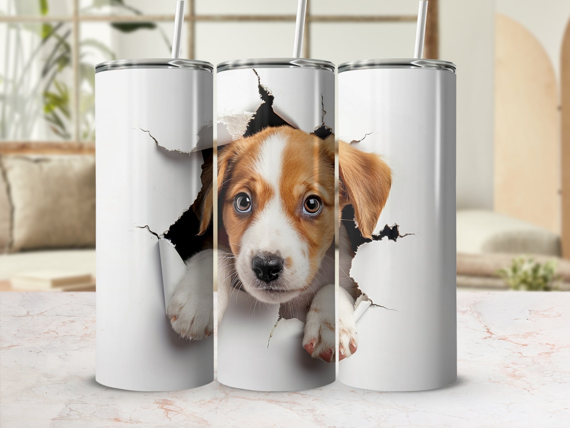 Adorable Puppy Peeking Torn Paper Design Insulated Tumbler product type