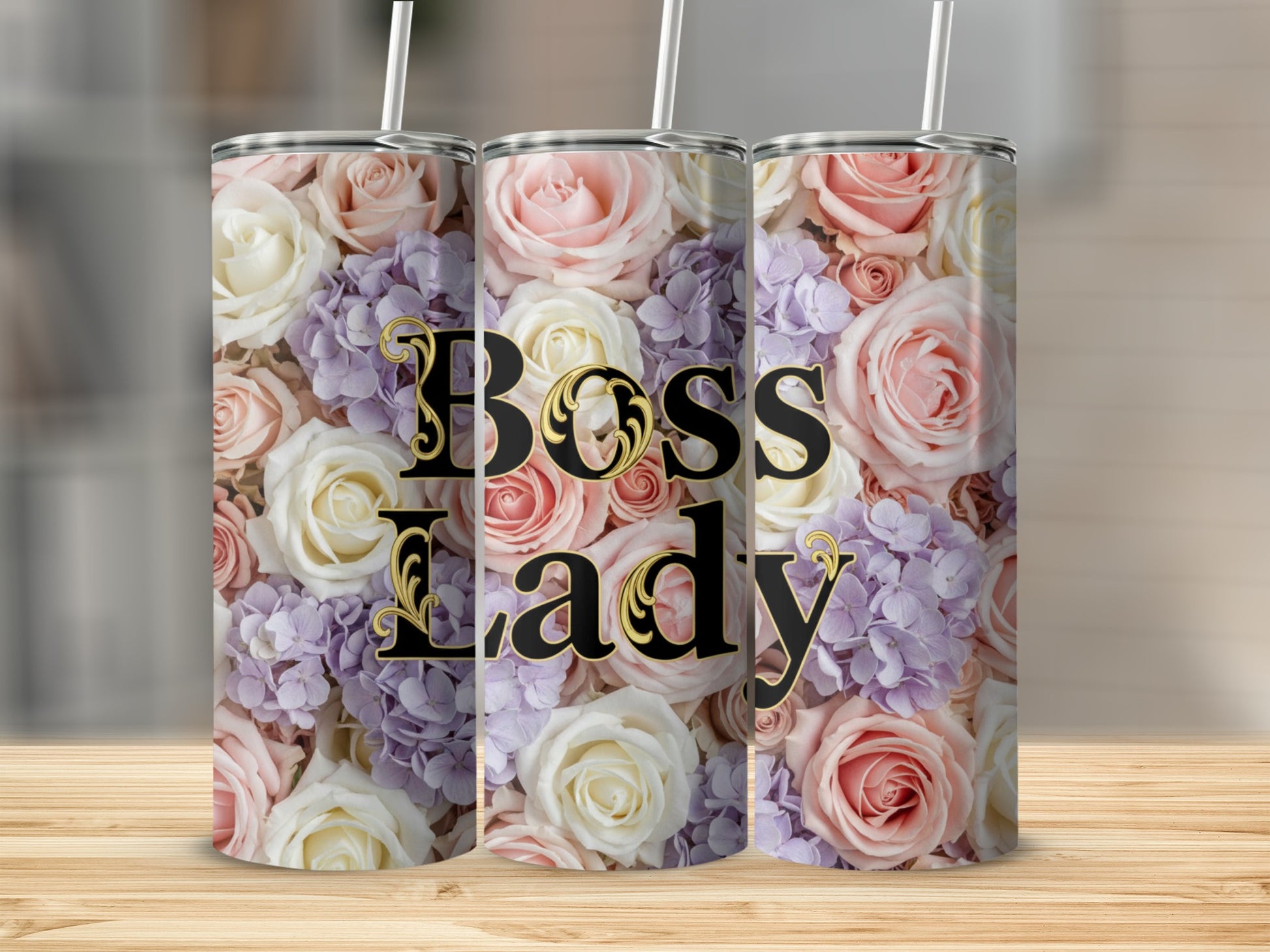 Boss Lady Floral Design Tumbler Travel Mug