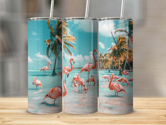 Flamingo Paradise Tropical Beach Themed Tumbler