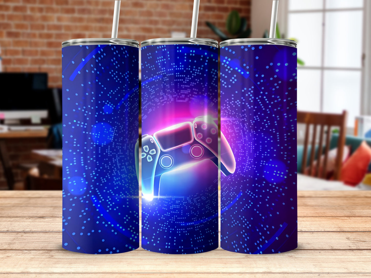 Gamer Controller in Neon Blue Art Design Tumbler