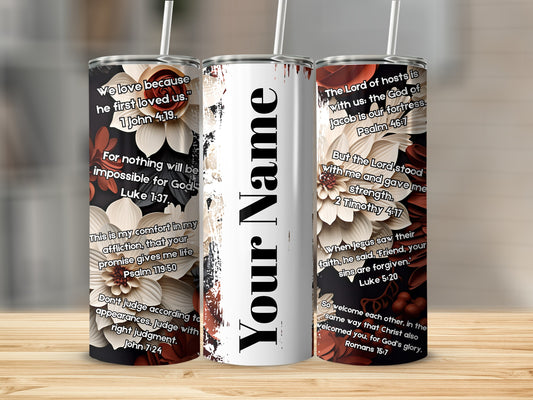 Personalized Floral Design with Bible Verses Tumbler