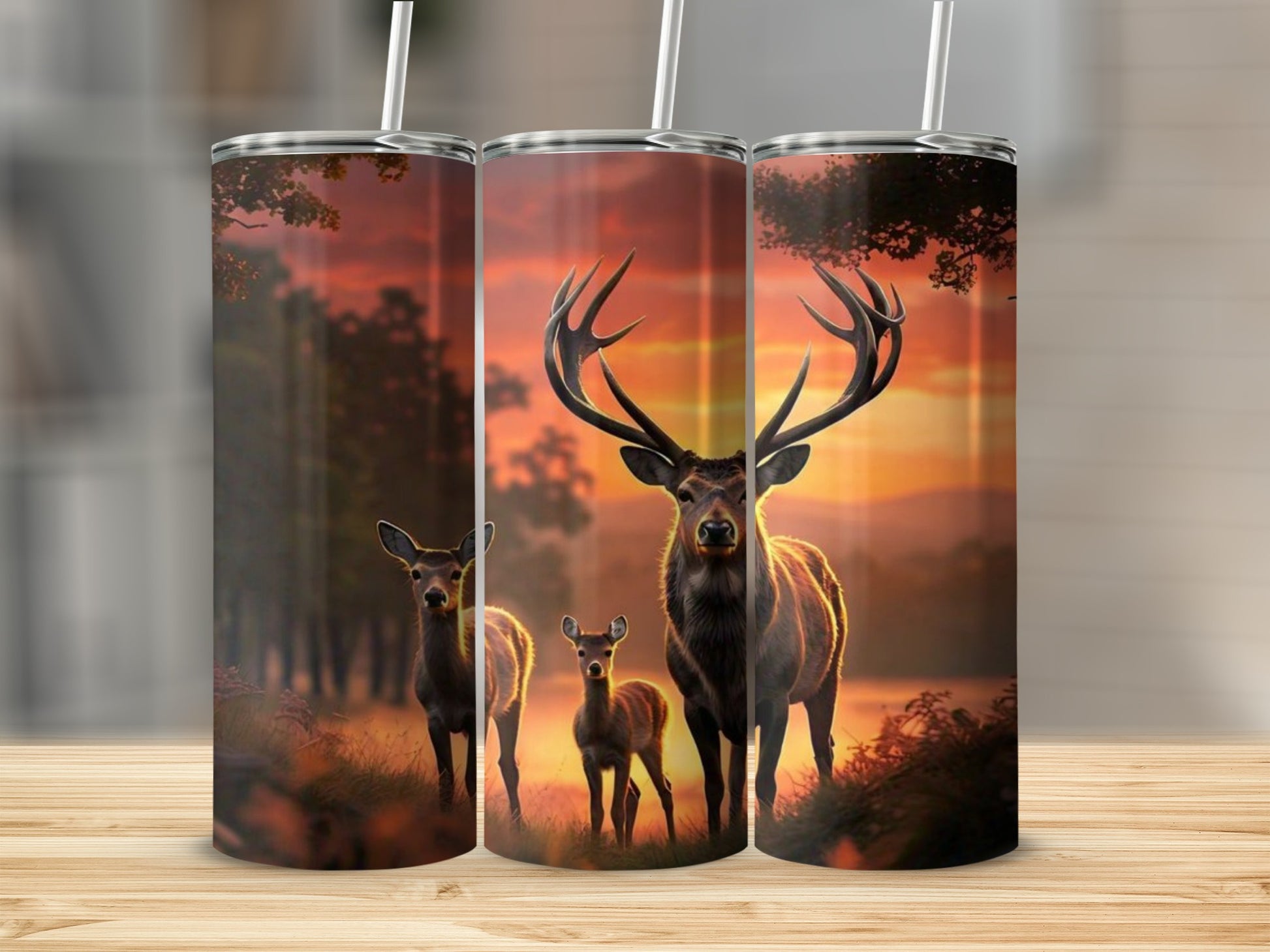 Majestic Deer Family in Sunset Tumbler Product