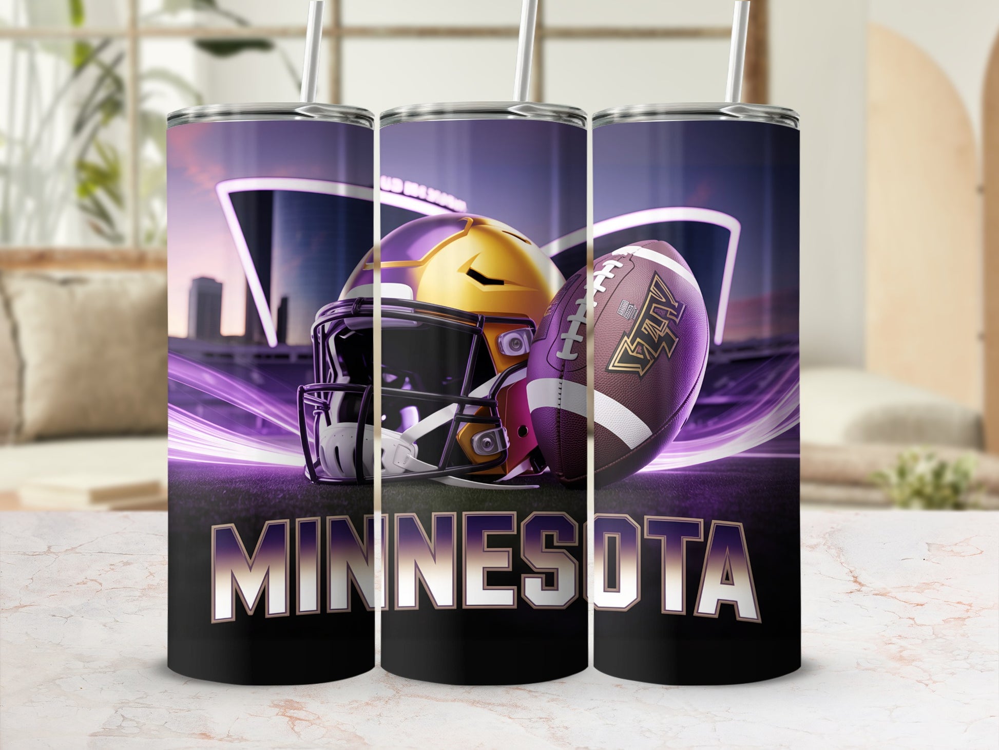 Minnesota Gophers football helmet and ball tumbler.