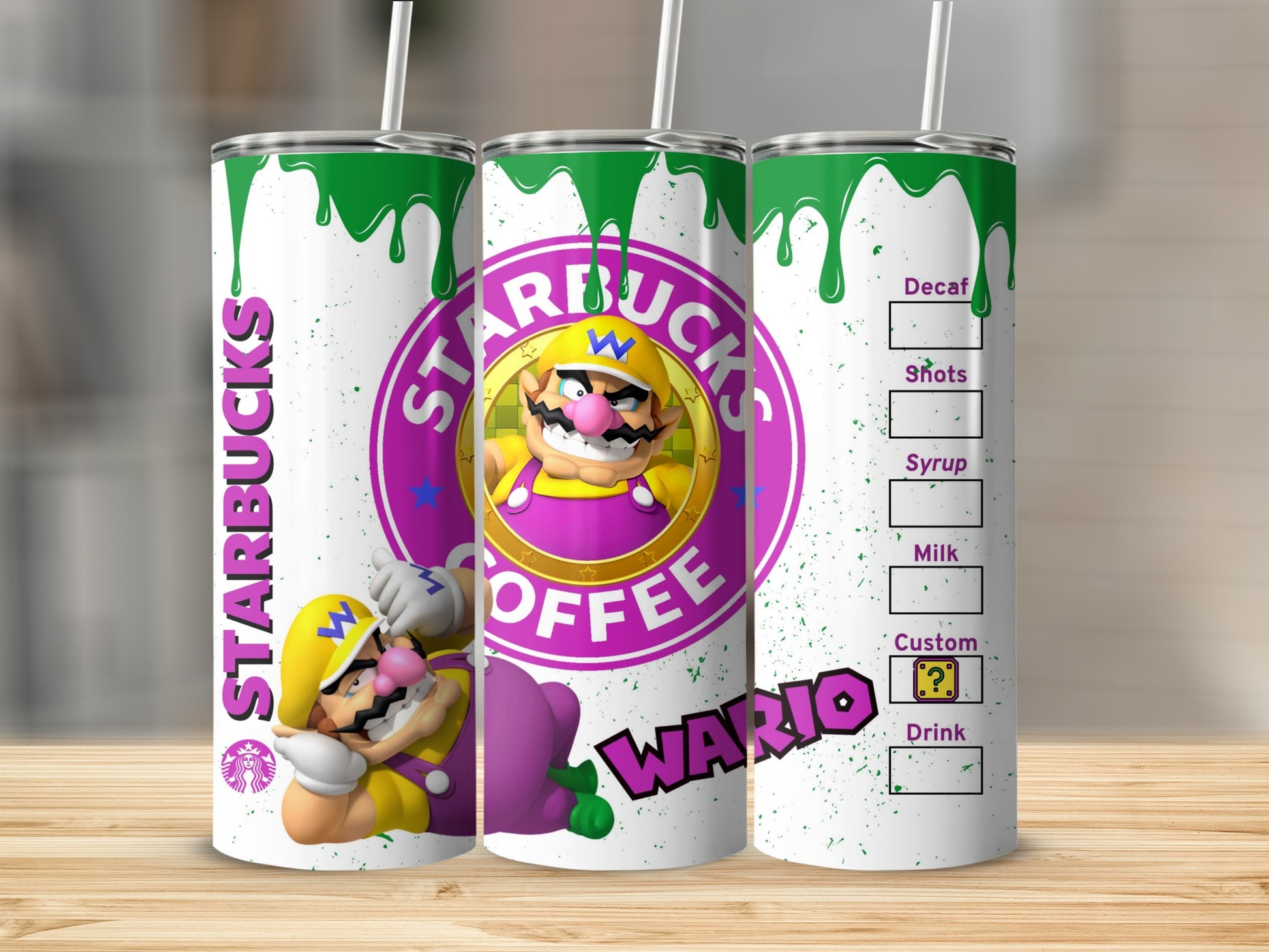 Wario and Starbucks Coffee Custom Design Tumbler