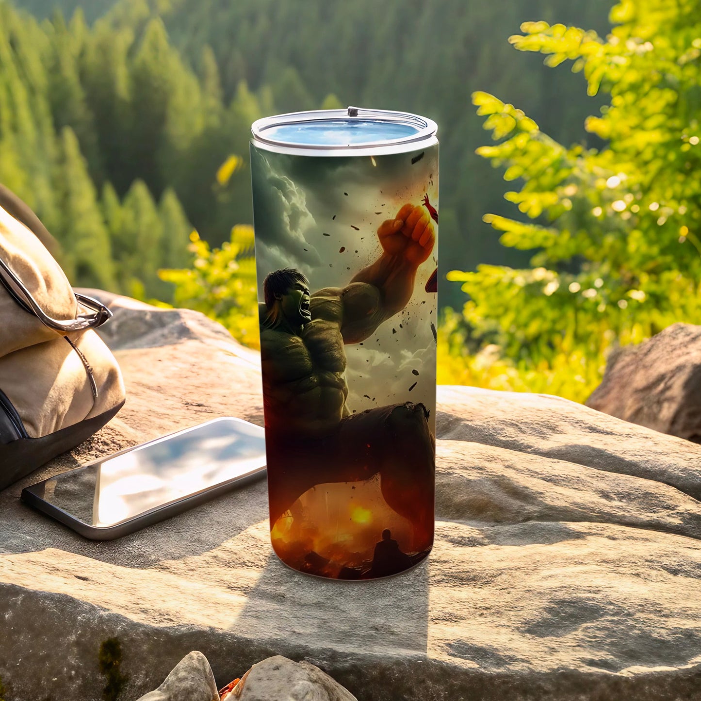 Hulk Smash Artwork on Insulated Tumbler for Outdoor Use
