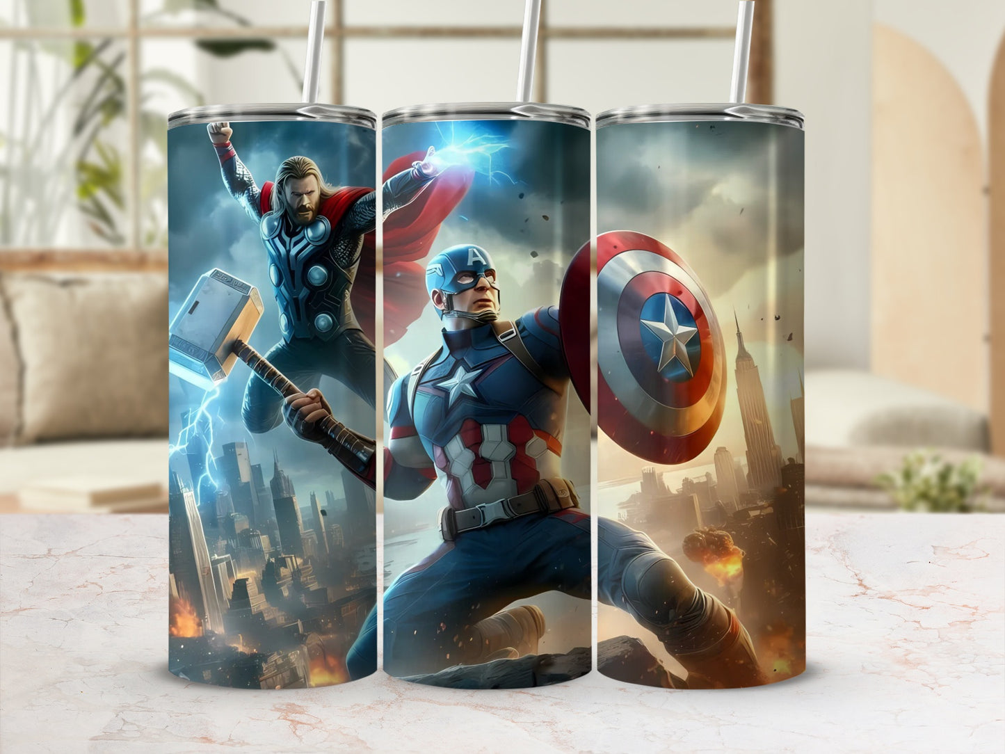 Thor and Captain America Epic Battle Stainless Steel Tumbler