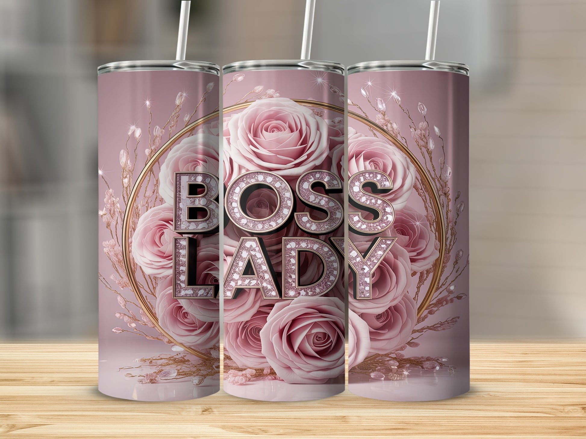 Elegant Boss Lady Pink Floral Tumbler Cup