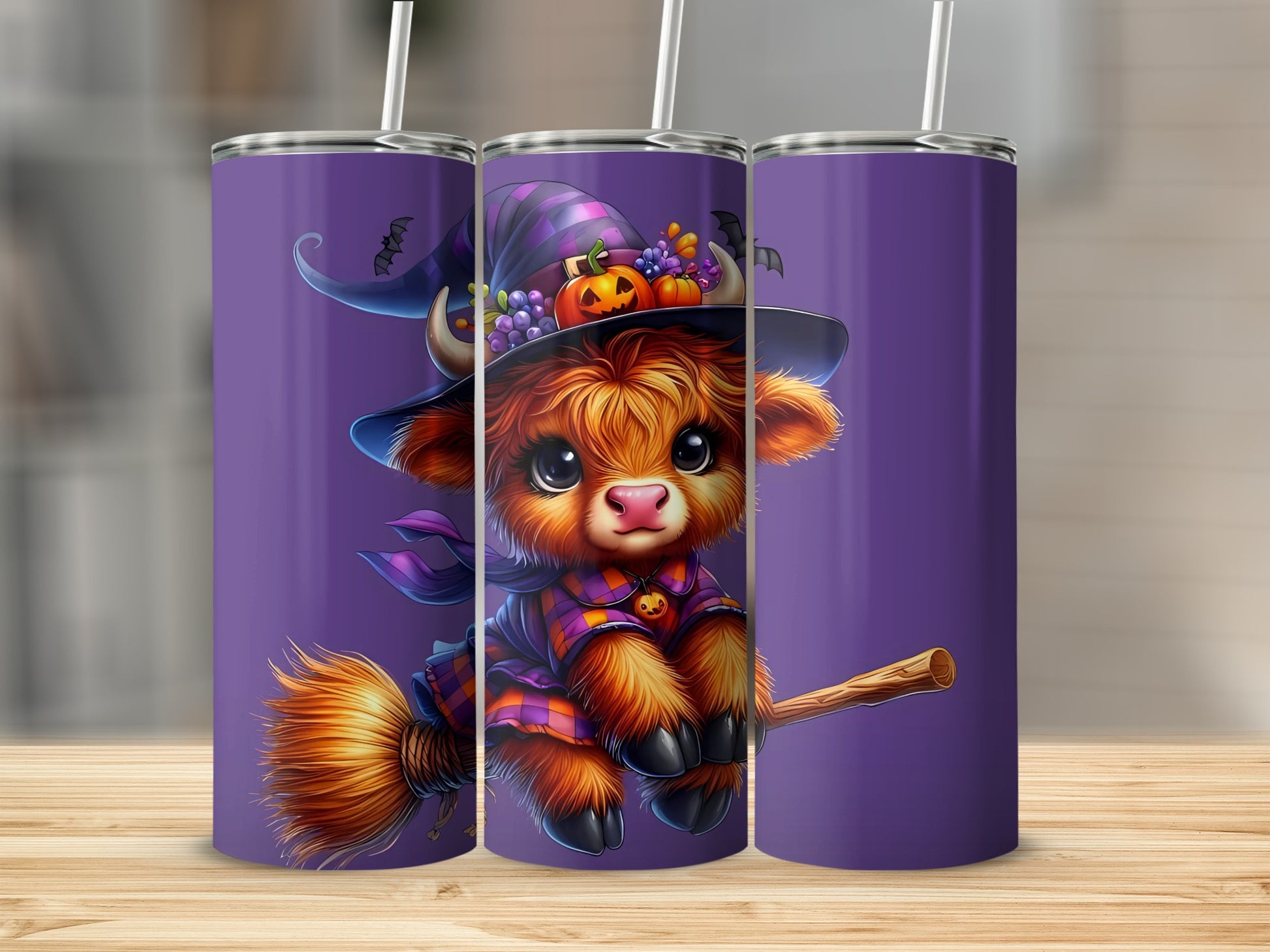 Cute Halloween Witch Cow Tumbler Adorable Design Cup
