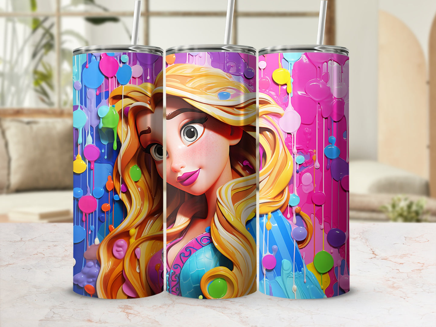 Colorful Dripping Paint Design Tumbler with Character