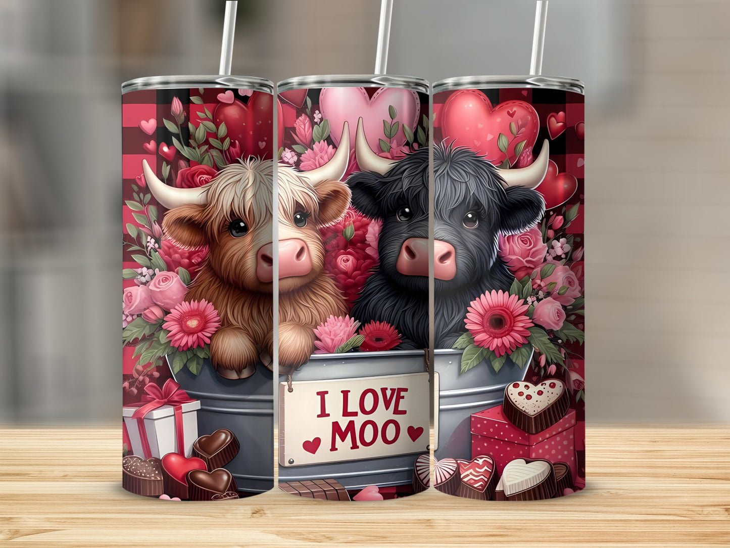 Cute Valentine's Cows with Hearts and Chocolates Tumbler