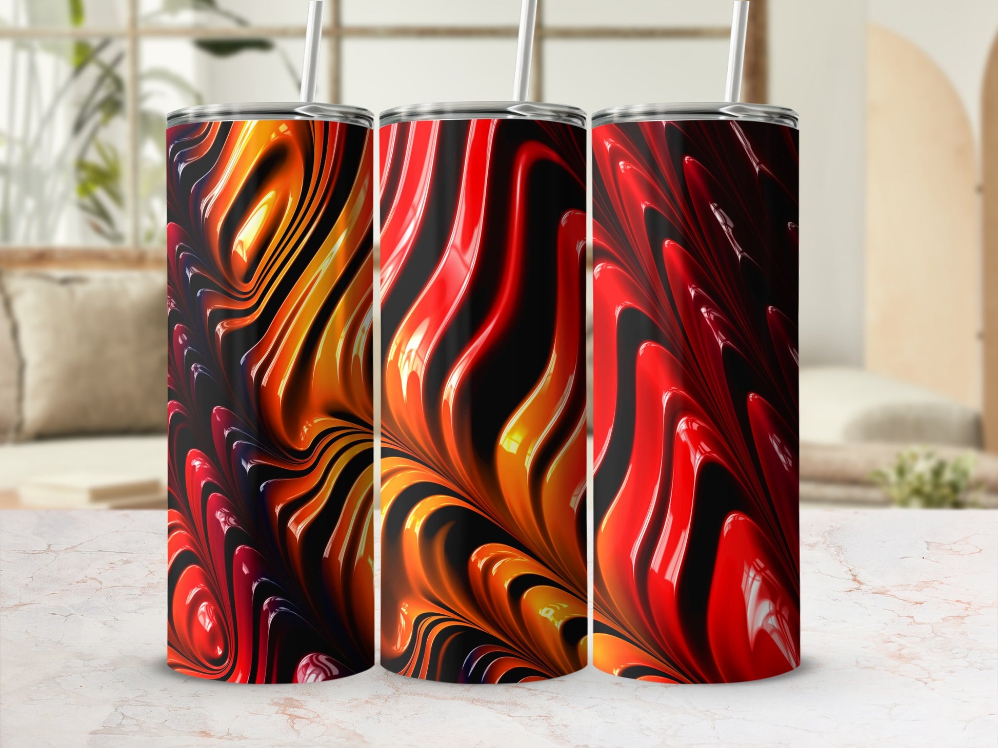 Vivid glossy red orange molten abstract pattern tumbler
