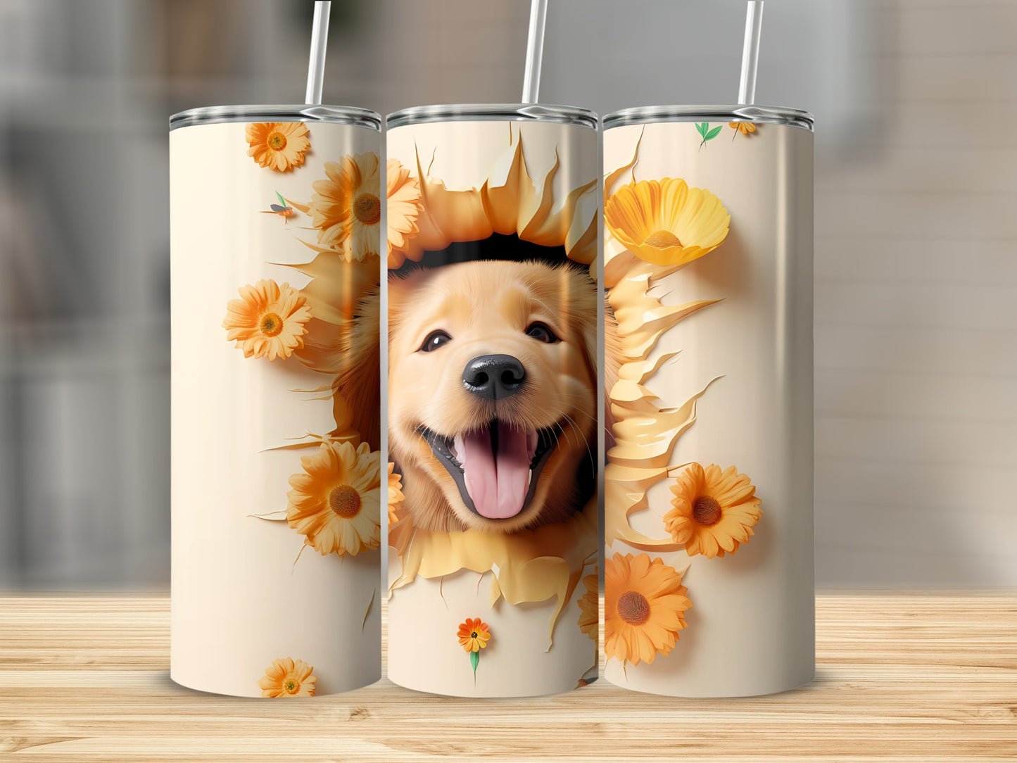 Golden Retriever Puppy Happy Face Sunshine Flowers Tumbler product type