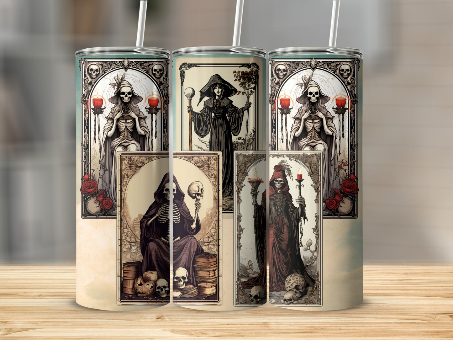Gothic Skulls and Roses Art Stainless Steel Tumbler