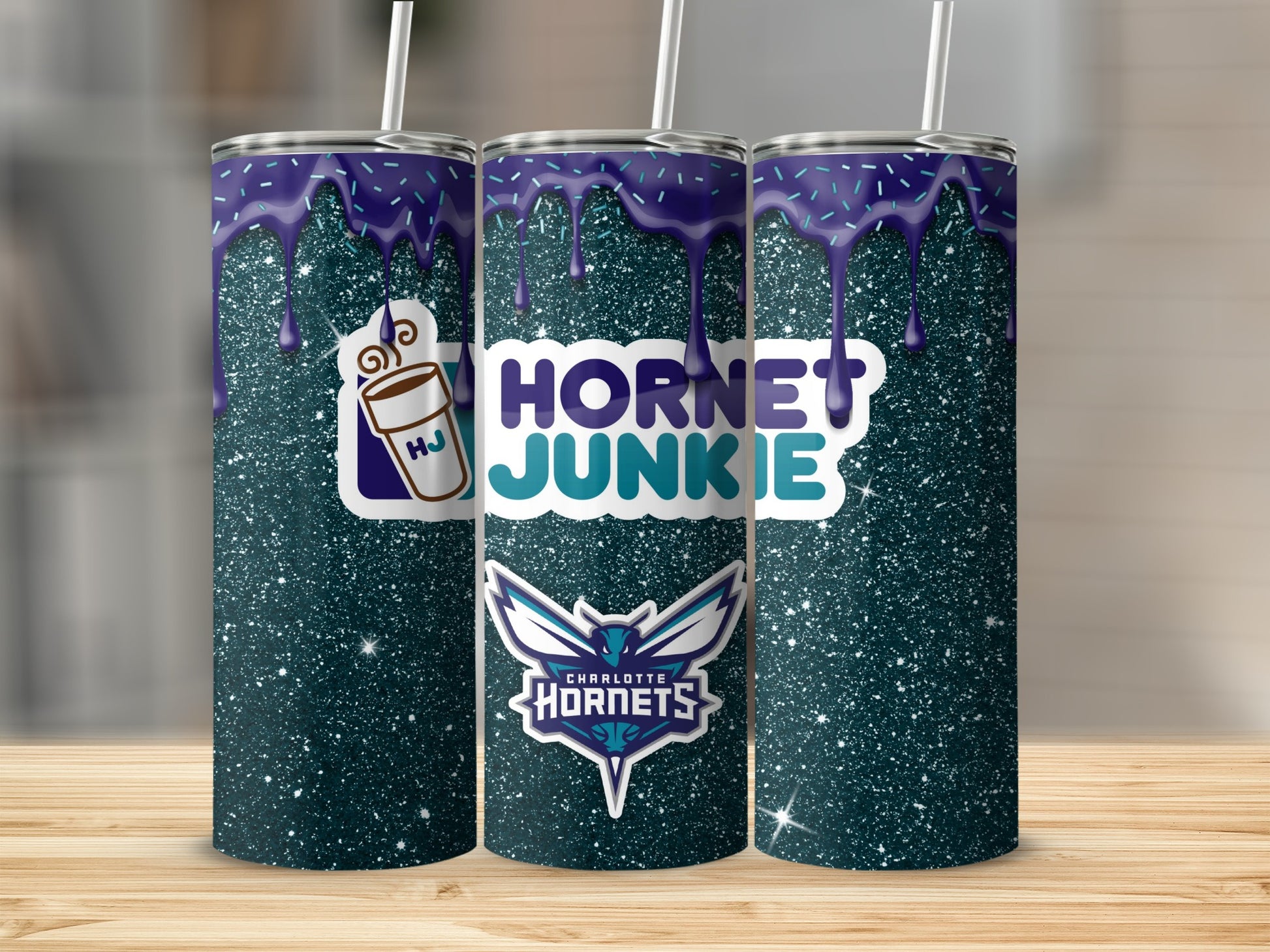 Hornet Junkie Dripping Glitter Tumbler with Logo