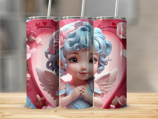 Angelic Blue Haired Girl Heart Pattern Tumbler