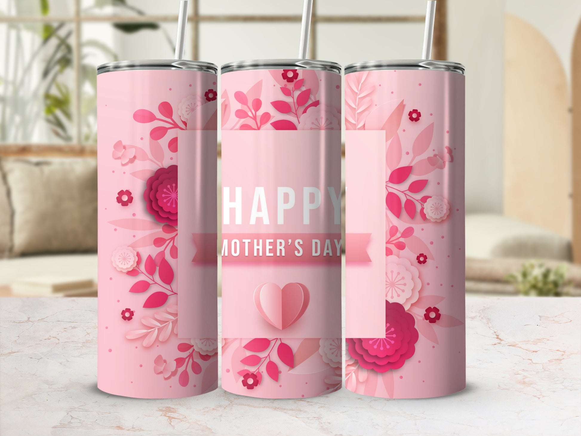 Pink Floral Happy Mother's Day Drinkware Tumbler Cup