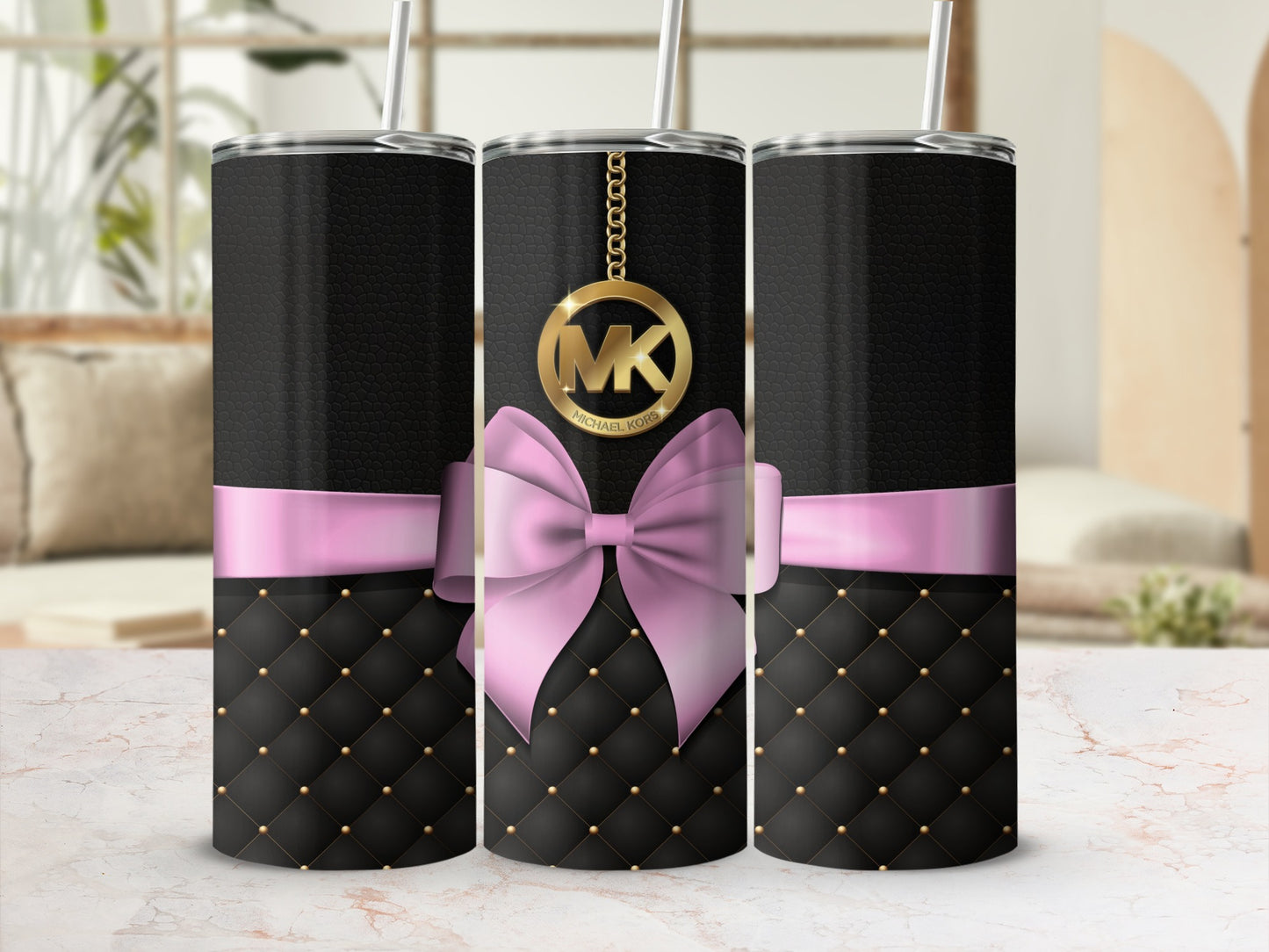 Elegant Black and Pink Tumbler with Gold Accents