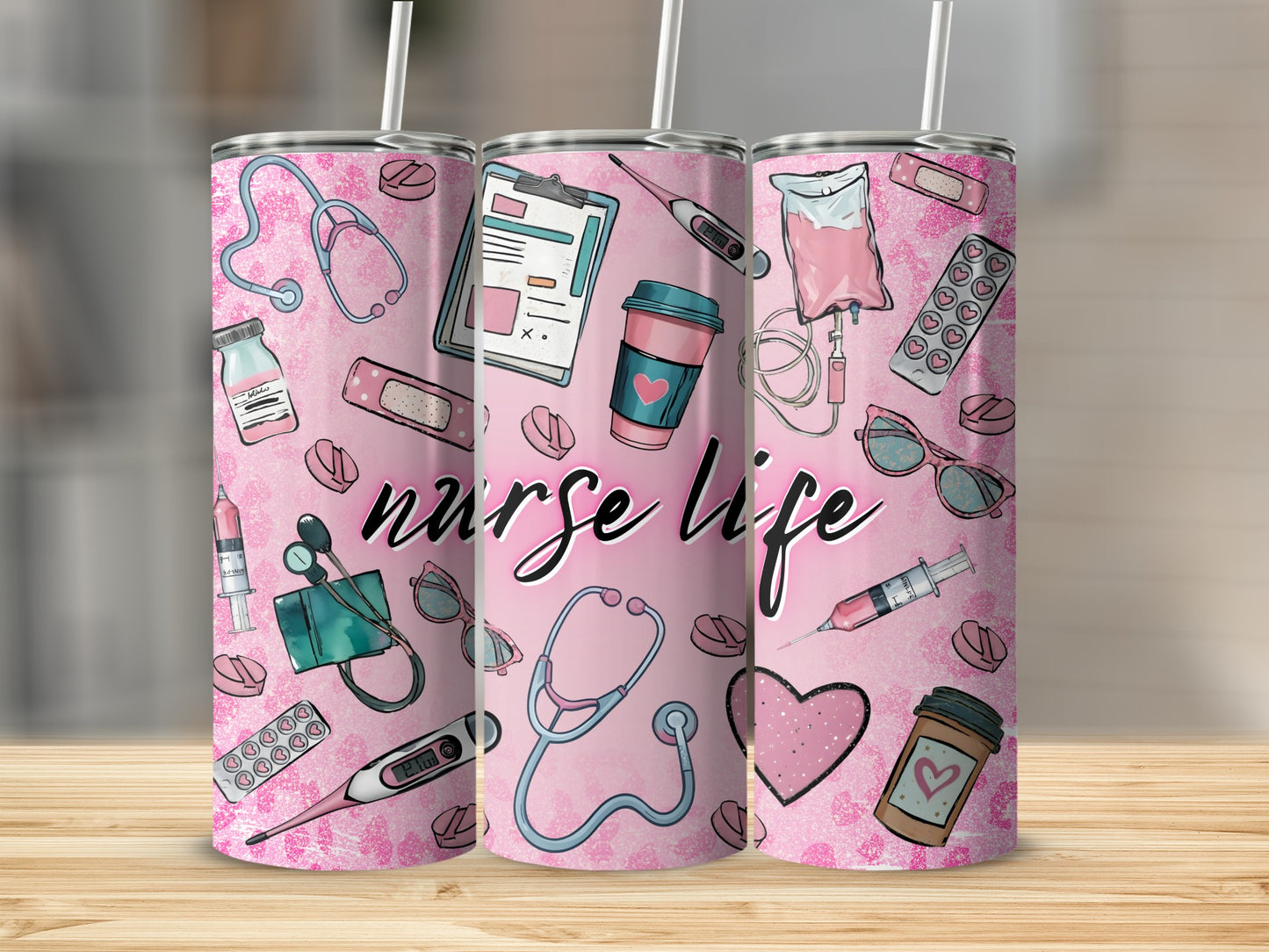 Nurse Life Pink Stethoscope Syringe Coffee Heart Tumbler product type