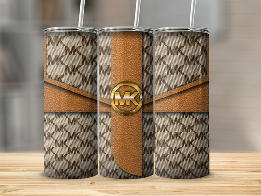 Stylish MK Print Tumbler with Metal Accent Design