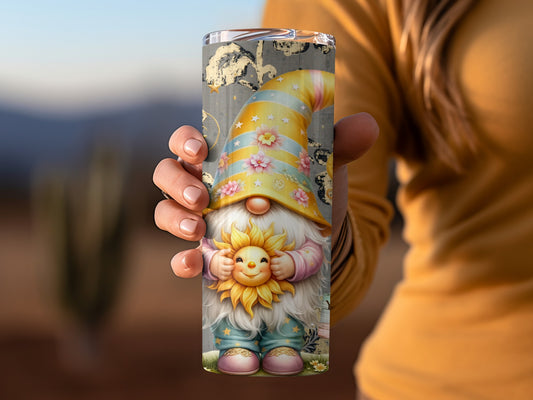 Cute Gnome with Sunflower Design Travel Mug