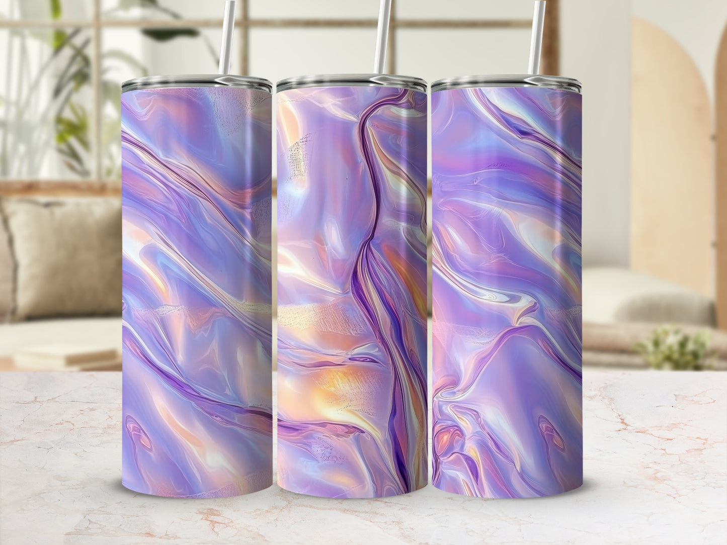 Shimmering Lavender Swirls Dreamy Abstract Art Tumblers