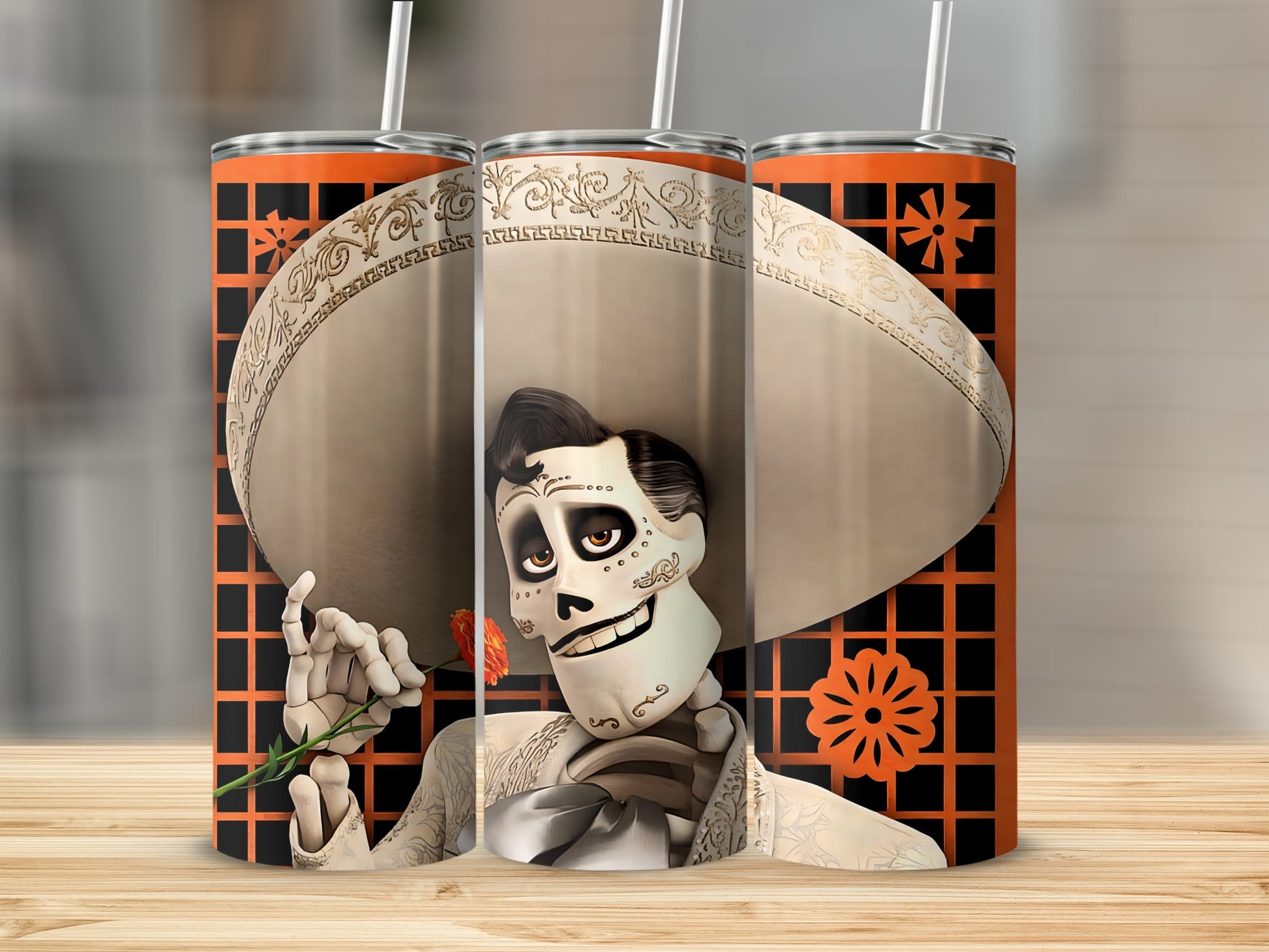 Festive Skeleton With Rose Tall Tumbler Flask Cup Artwork