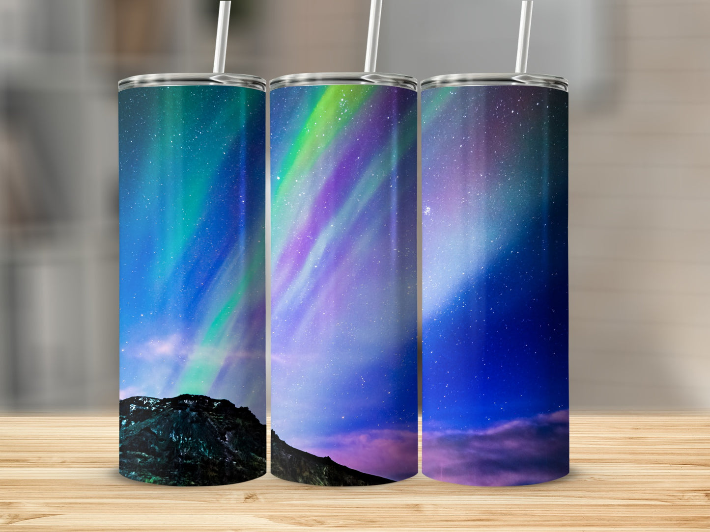 Northern Lights Mountain Sky Design Tumbler product