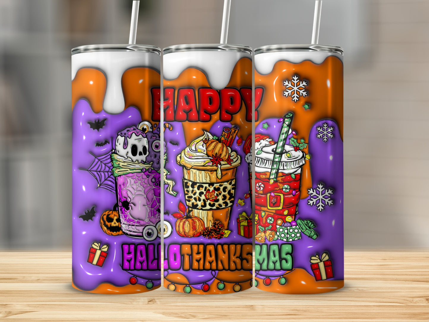 Happy HalloThanksMas Holiday Themed Tumbler Product