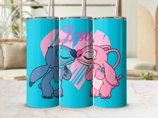 Love Stitch and Angel Tall Tumbler Cup with Straw
