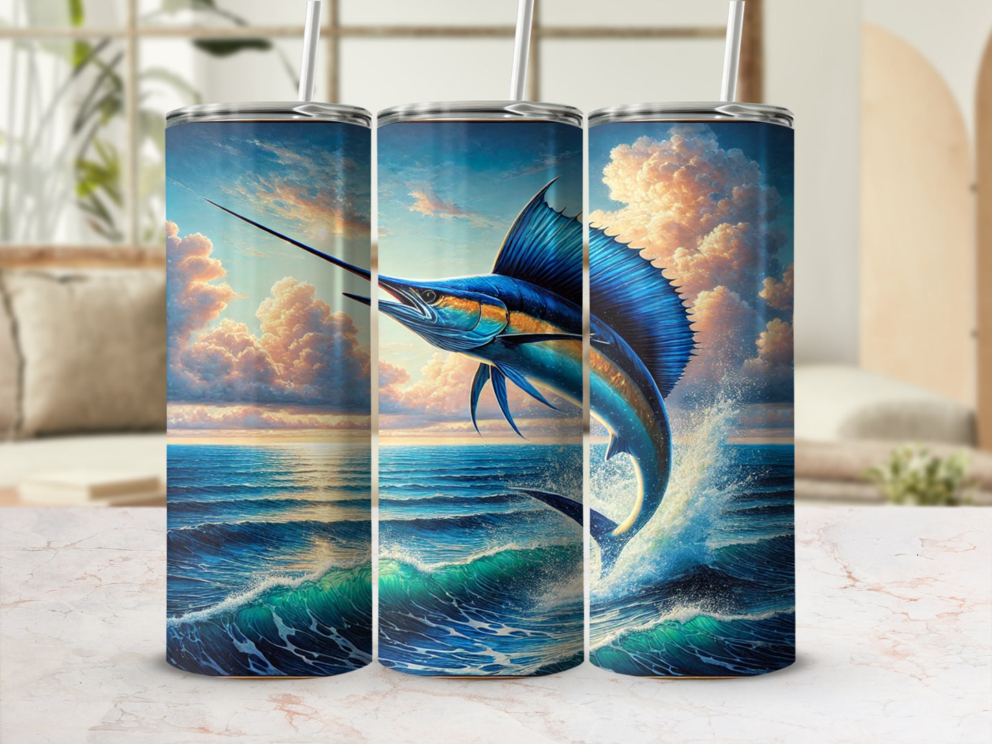 Vibrant Deep Sea Marlin Design Tumbler Product