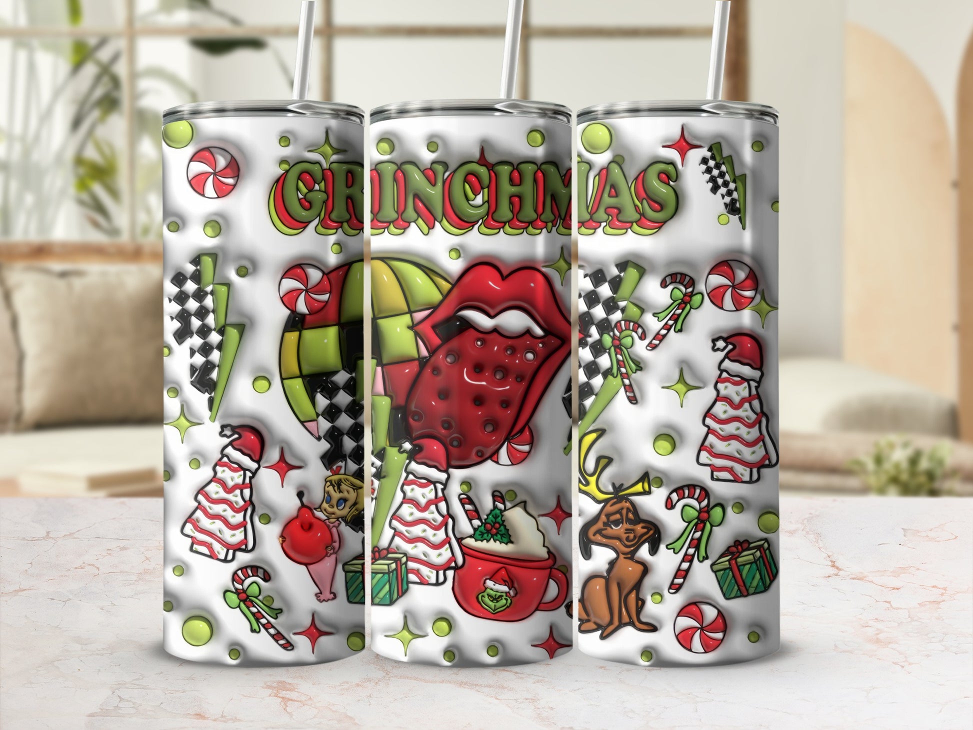 Chinchmas themed holiday design tumbler set