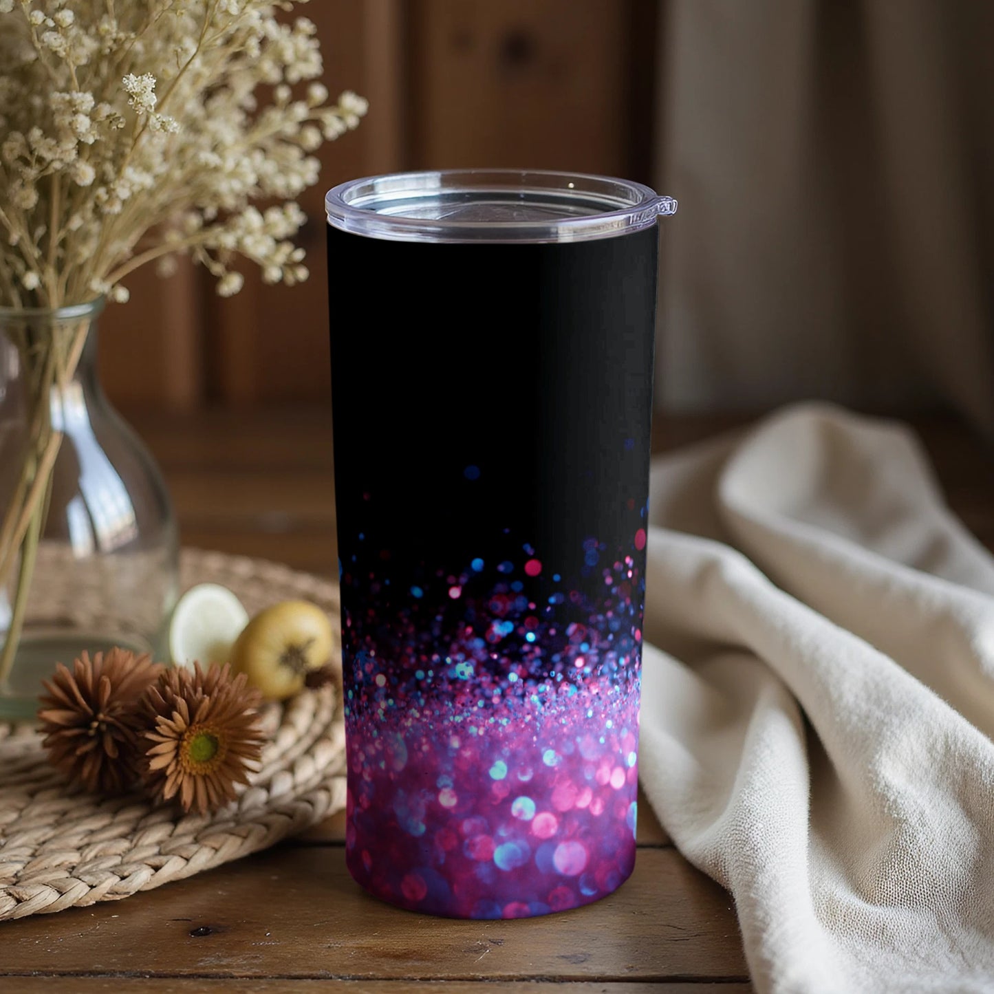 Sparkling Glitter Design on Black Tumbler Product