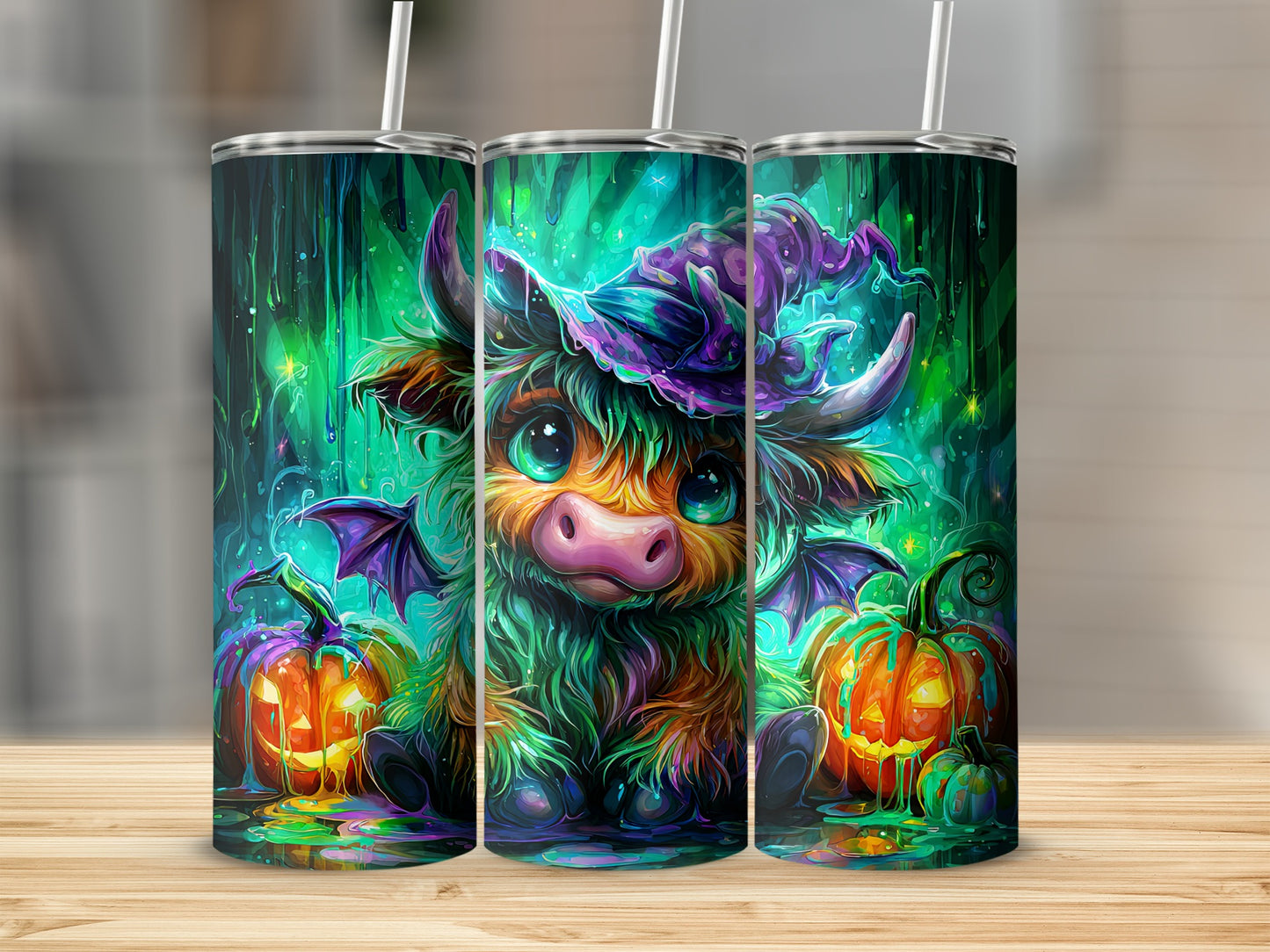 Cute Halloween Highland Cow with Pumpkins Tumbler
