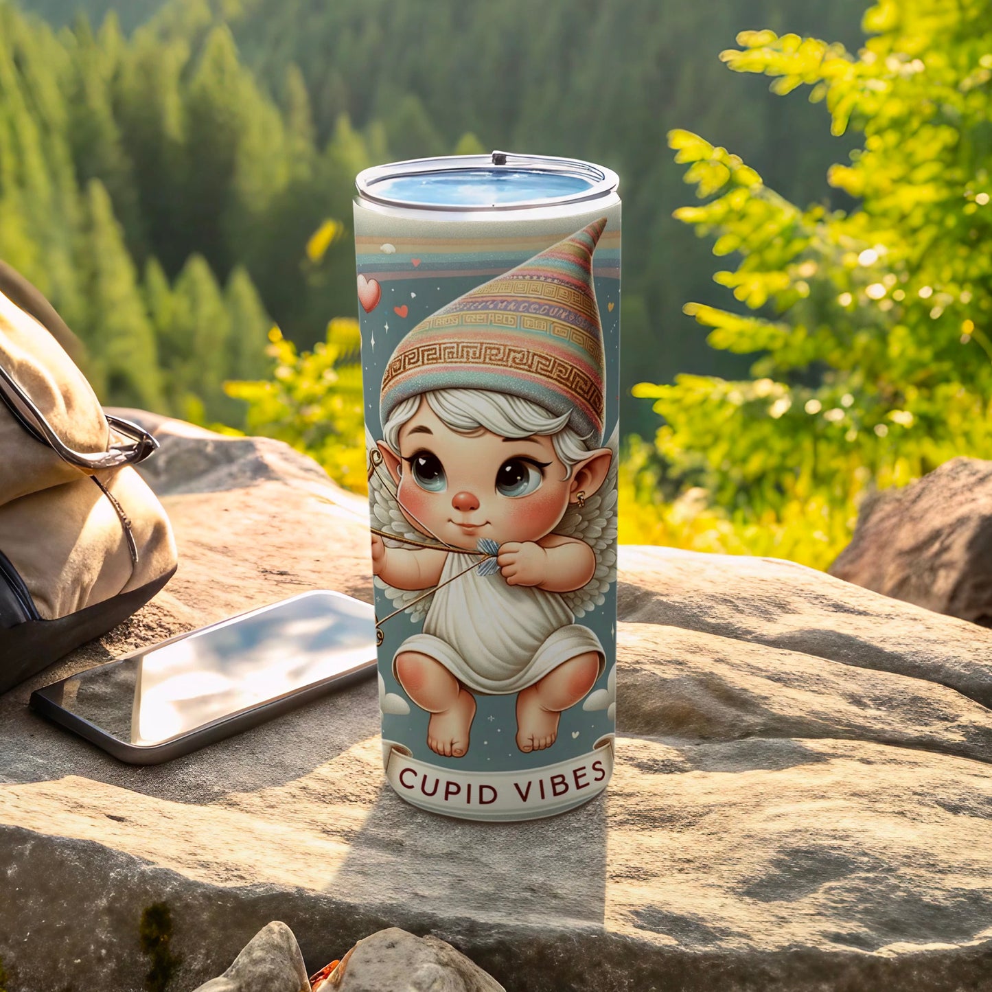 Cute Cupid Vibes Travel Tumbler for Outdoor Adventures