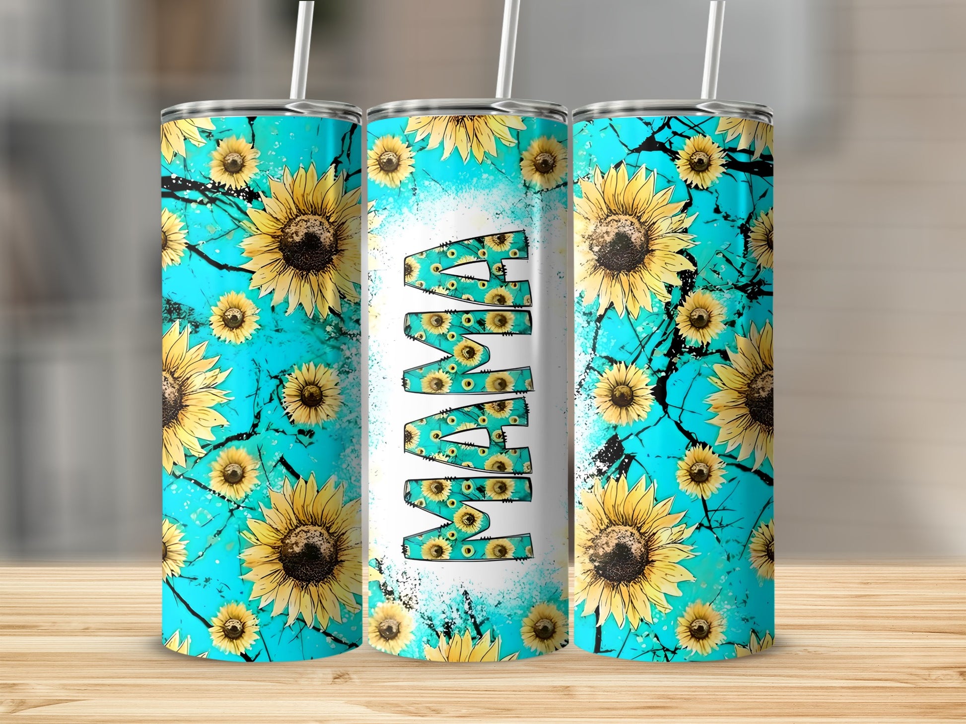 Sunflower MAMA Design Blue Tumblers for Gift