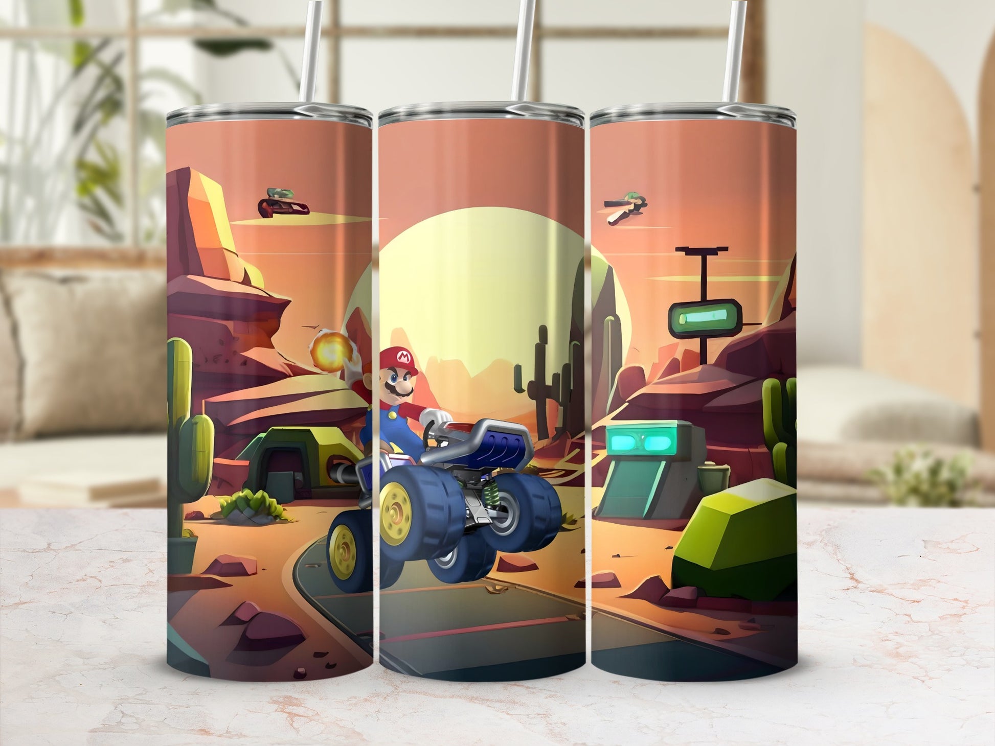 Vibrant Cartoon Racer Design Insulated Tumbler Cup