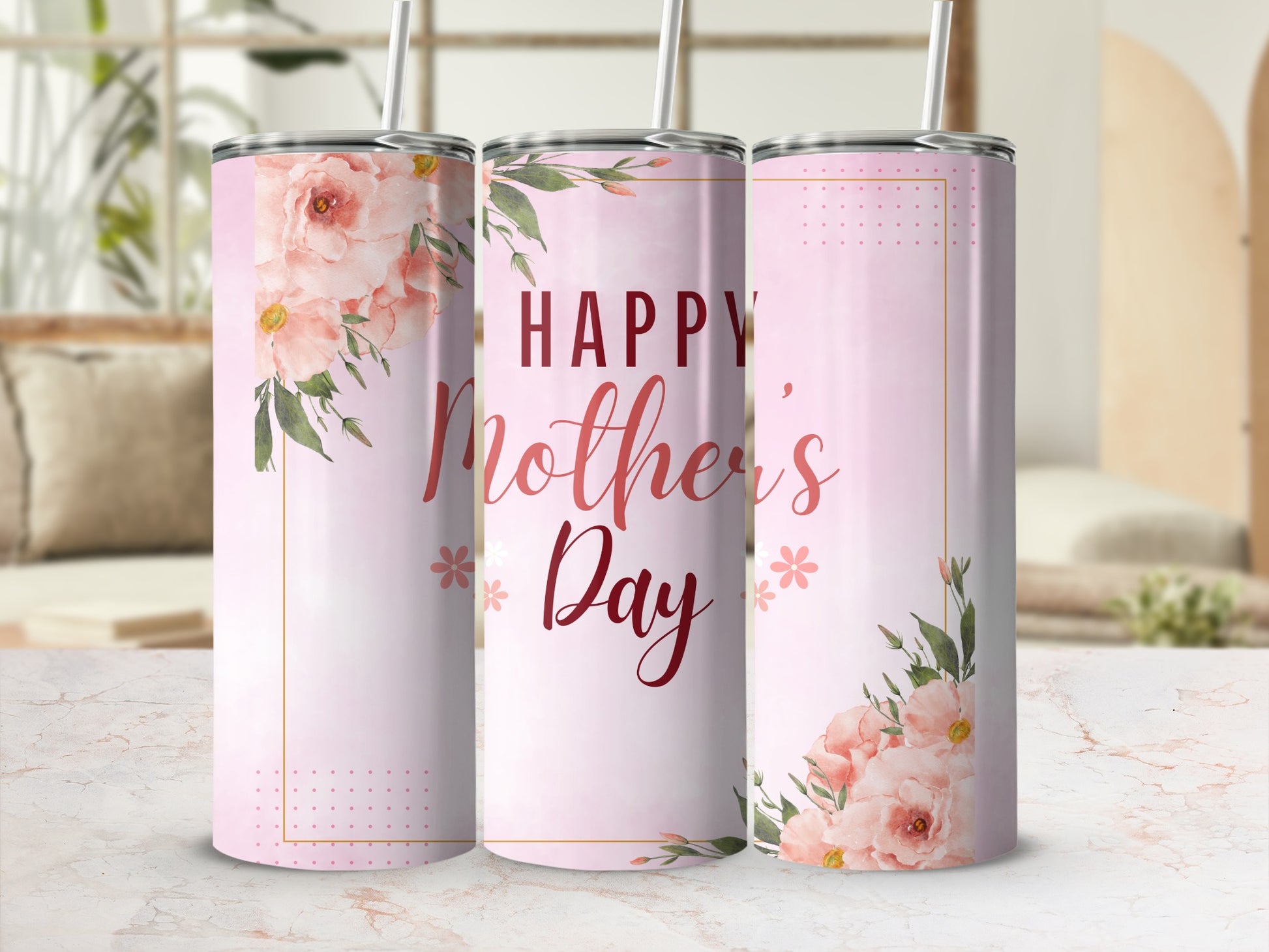 Happy Mother's Day Floral Design Tumbler Cup