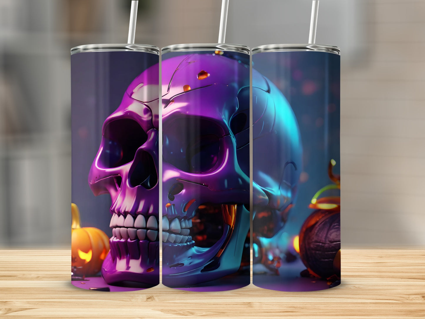 Metallic Skull Futuristic Purple Blue Halloween Tumbler product type