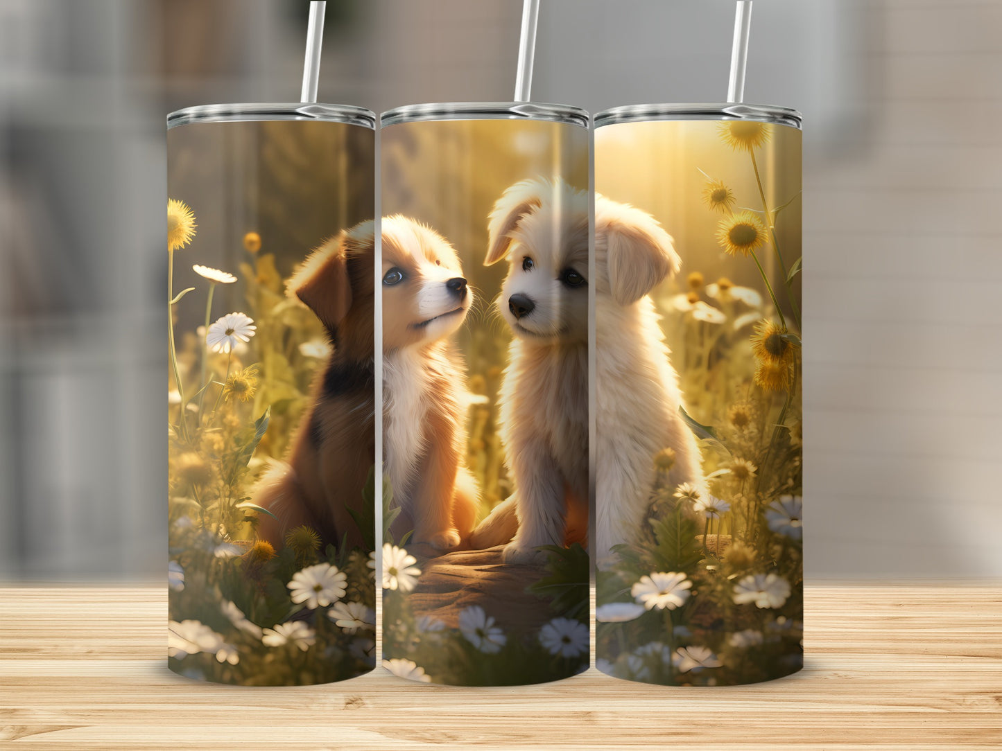 Adorable Puppies Flower Field Sunshine Day product type