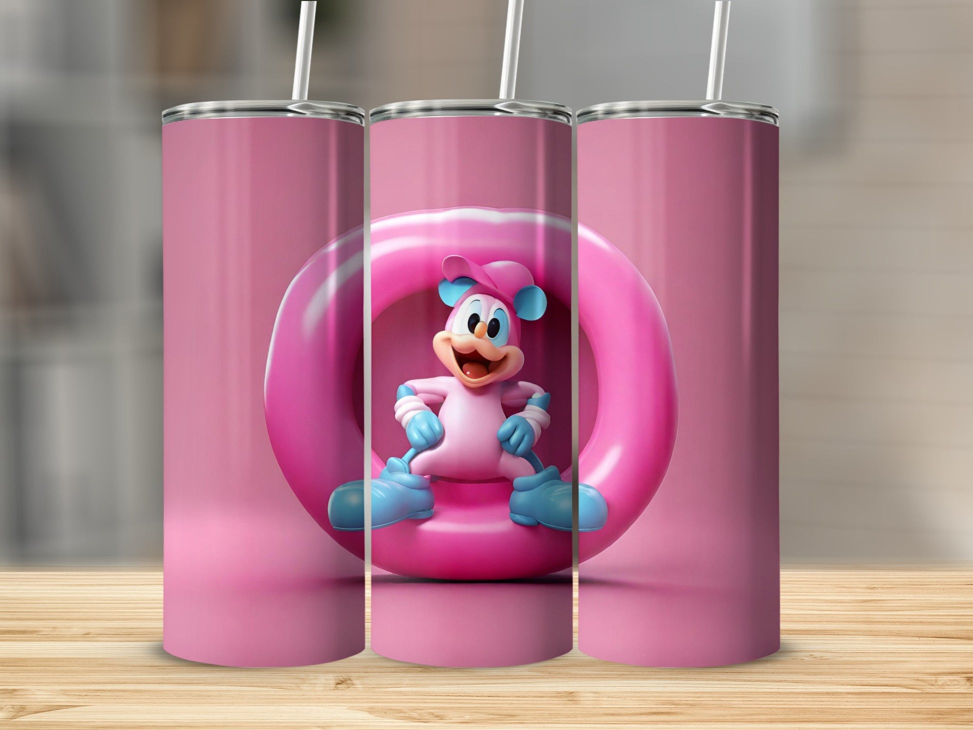 Cute Blue and Pink Cartoon Character Tumbler