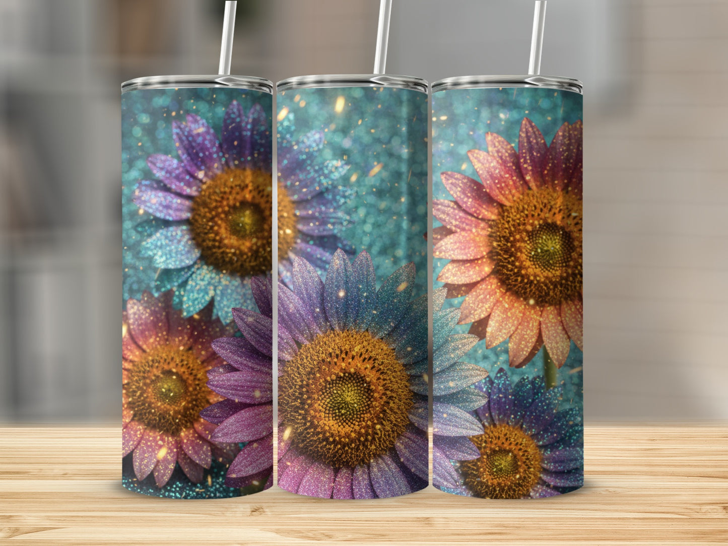 Glitter Sunflower Design Insulated Tumbler Product