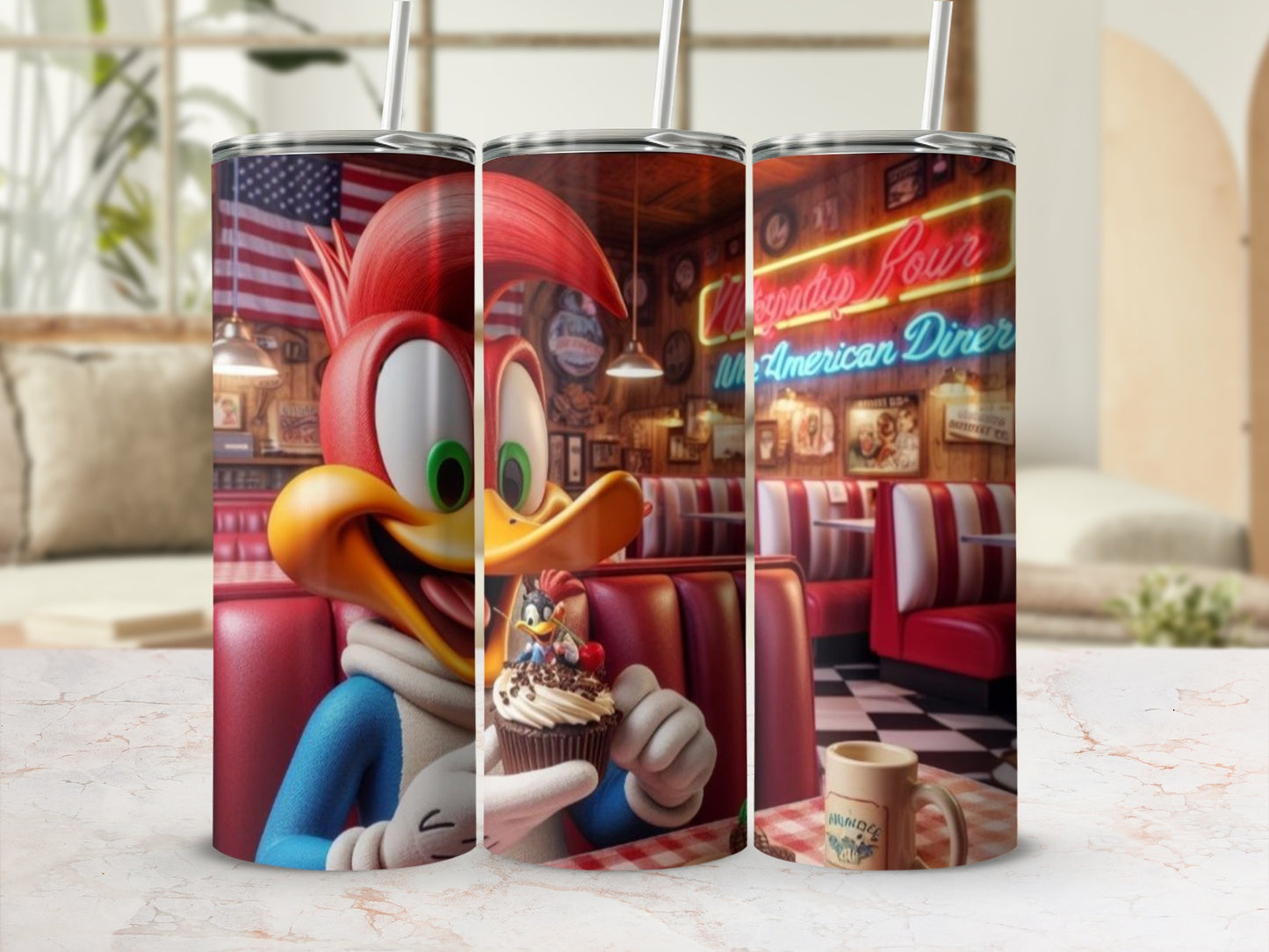 Classic Retro Diner Theme Cartoon Insulated Tumbler Cup