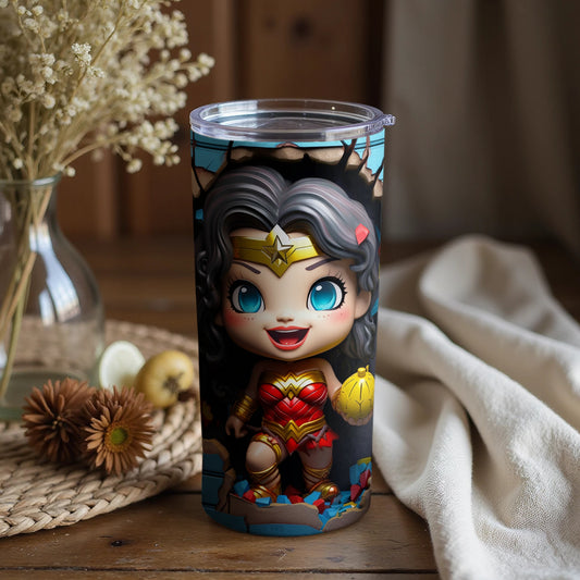 Superhero Themed Tumbler with Energetic Cartoon Design