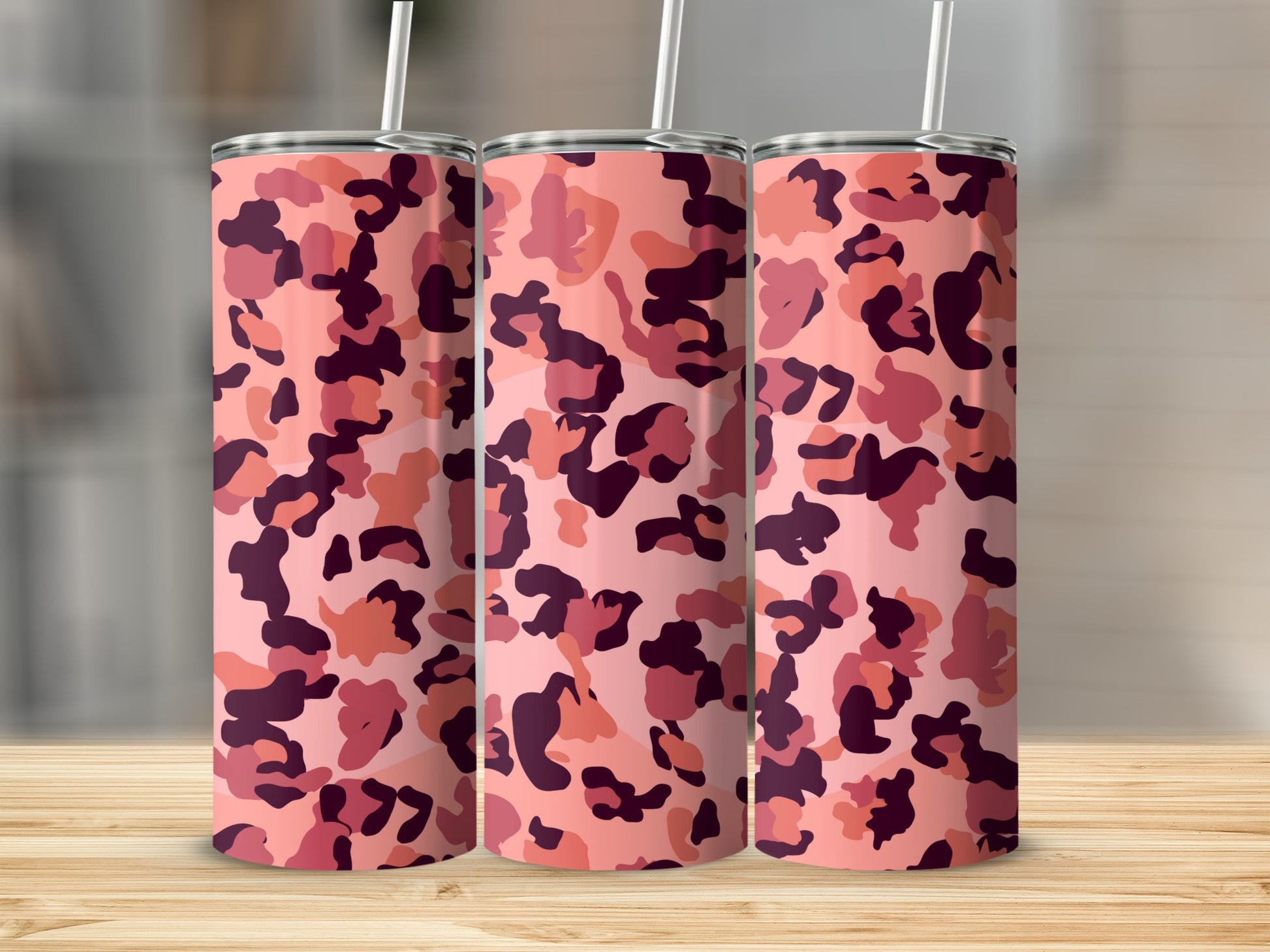 Pink and Burgundy Camouflage Pattern Tumbler