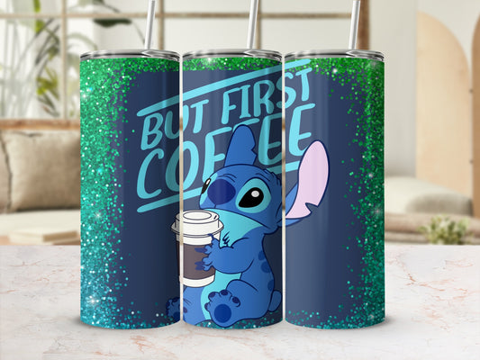 Cute Blue Alien Drinking Coffee Inspirational Tumbler