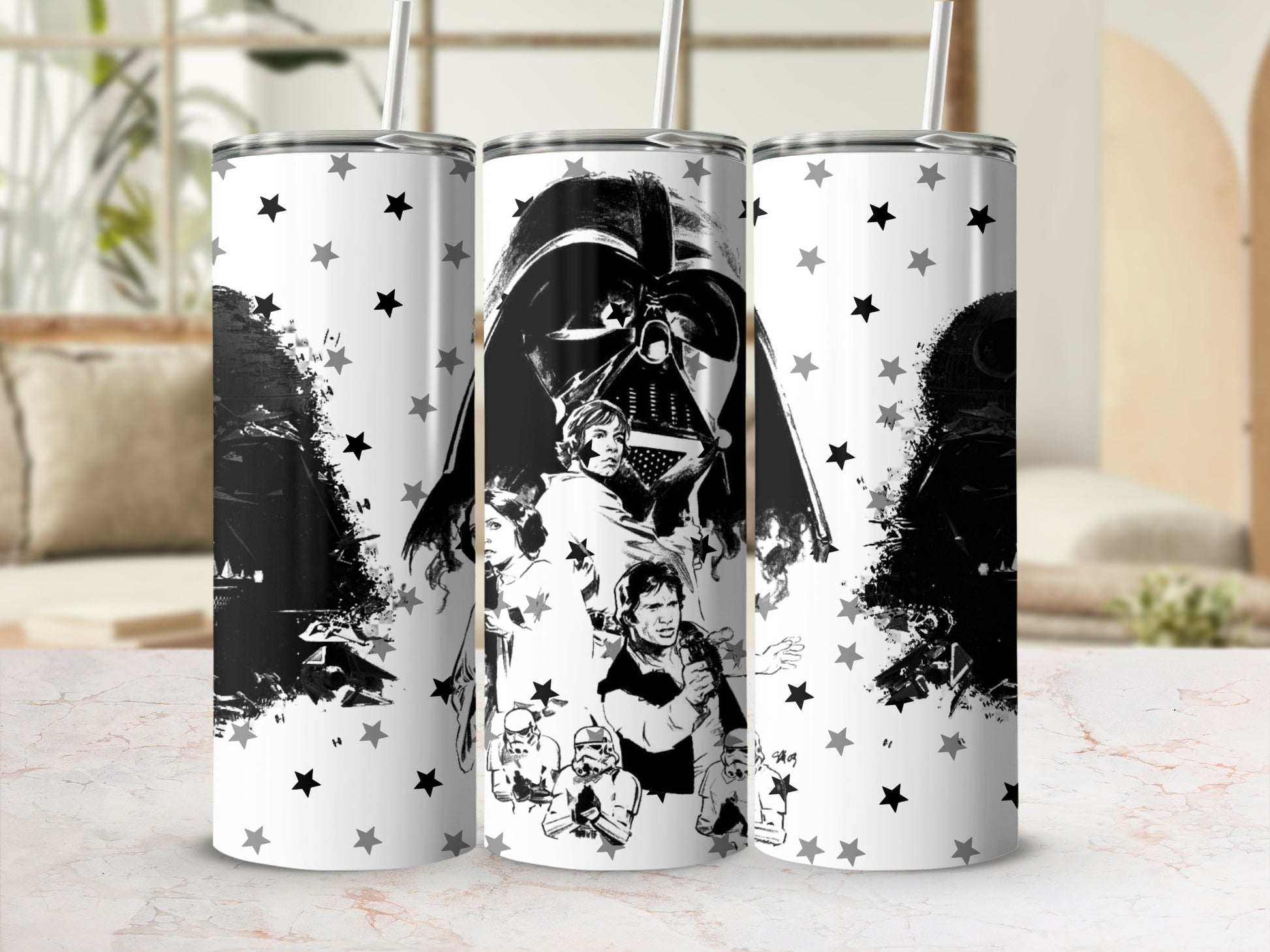 Black white Star Wars characters stars tumbler product type