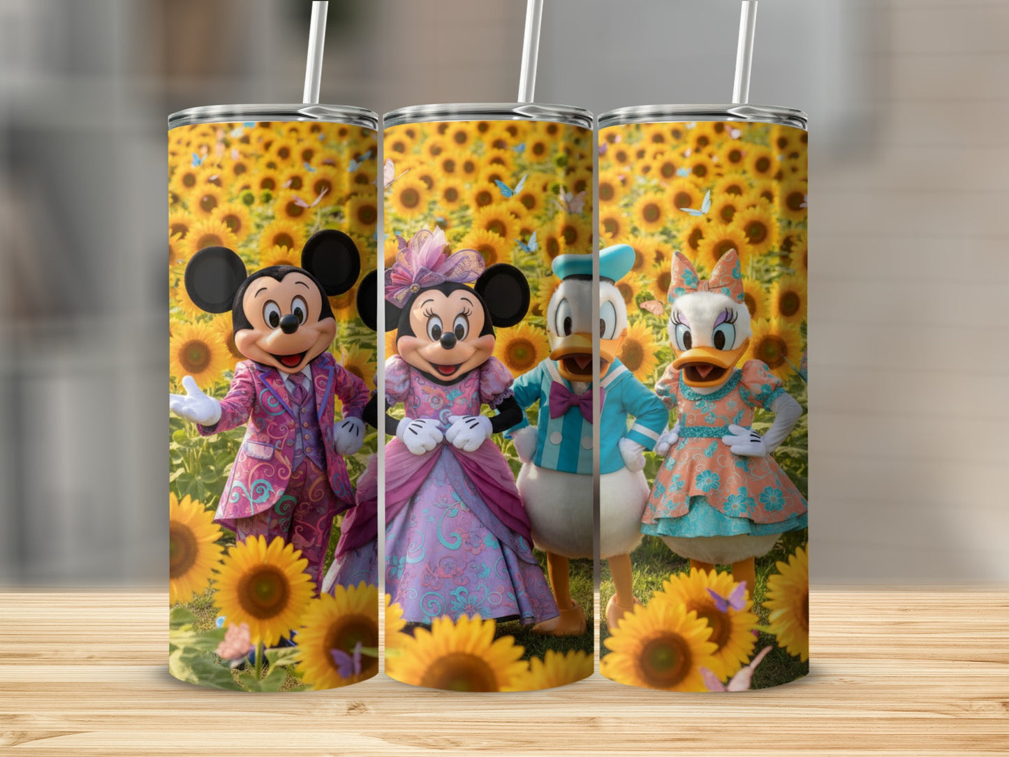 Disney Characters in Sunflower Field Tumbler Cups