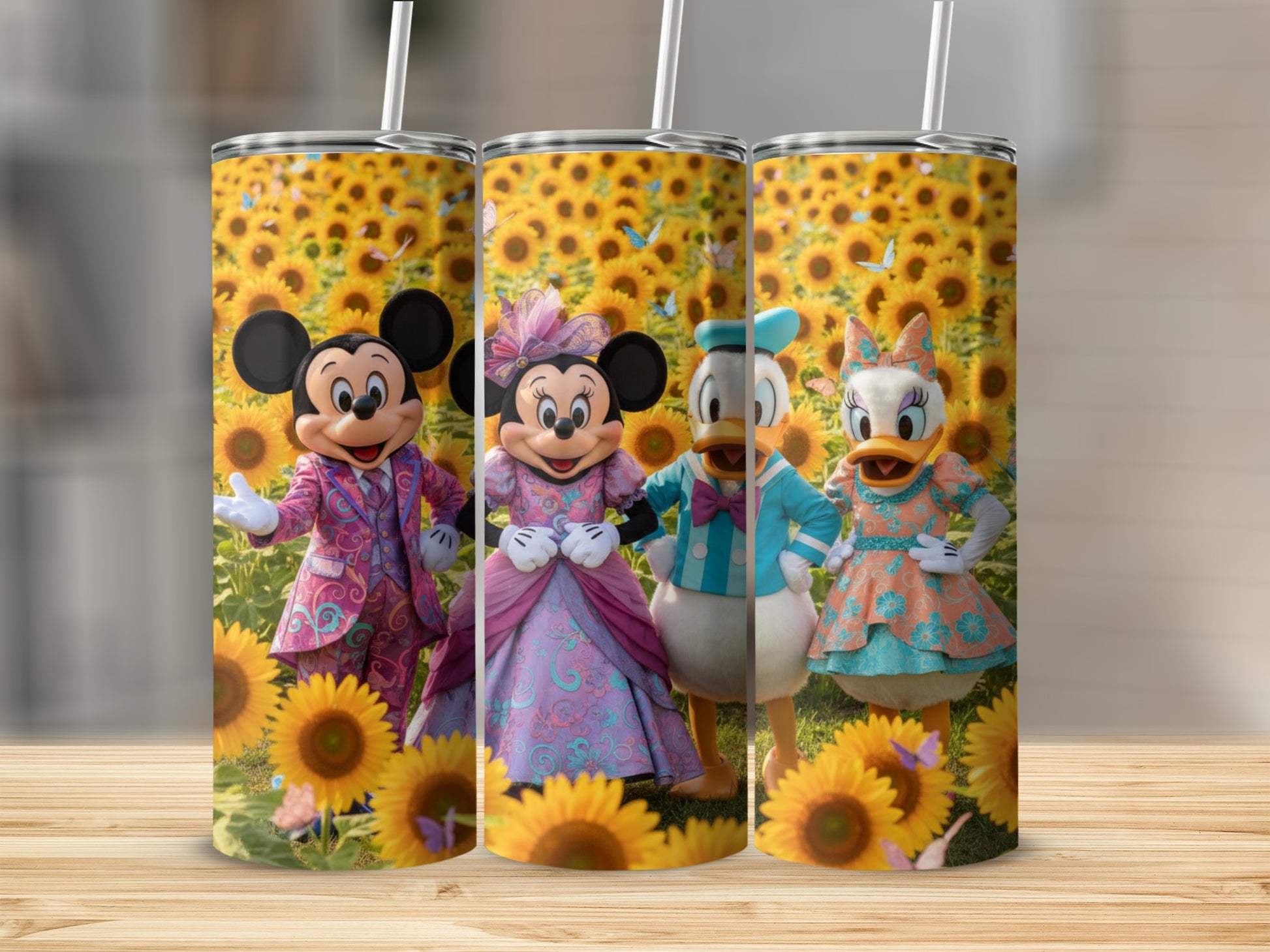 Disney Characters in Sunflower Field Tumbler Cups