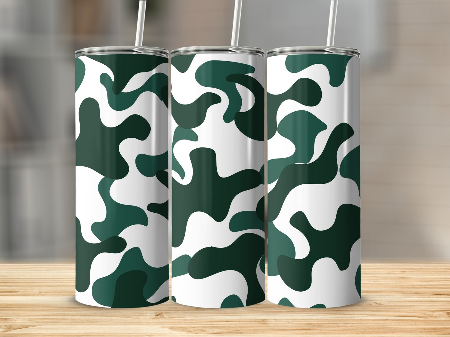 Green and White Abstract Camouflage Tumbler Product
